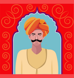 Rajasthani Man With Mustache In Decorative Window