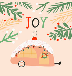 Christmas Greeting Card With Travel Trailer