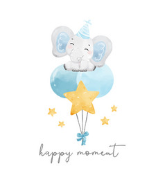 Cute Baby Elephant Watercolor Sitting On Sweet