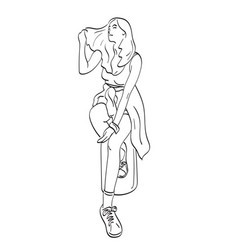 Line Art Full Length Of Woman With Long Hair