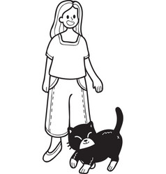 Hand Drawn Cat Begging Owner In Doodle Style