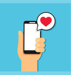 Hand Holding Smartphone With Heart Bubble Chat