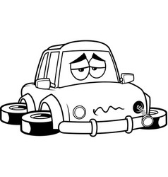 Outlined Sad Car Cartoon Character