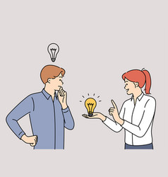 Smiling Woman With Lightbulb Help Male With Idea