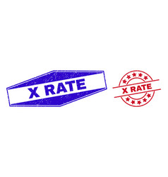 X Rate Grunged Stamps In Circle And Hexagonal