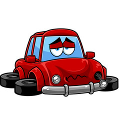 Sad Red Car Cartoon Character