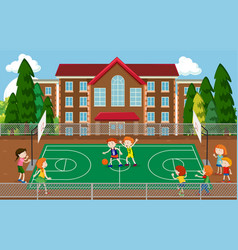 Children playing basketball scene Royalty Free Vector Image