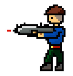 Pixel Art Male Character Holding A Shotgun