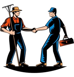 Farmer And Tradesman Mechanic Handshake