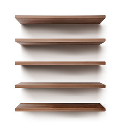 Empty Wooden Shelves On White Wall