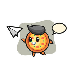 Pizza Cartoon Character Throwing Paper Airplane