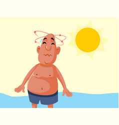 Man Suffering A Heat Stroke At The Beach Cartoon