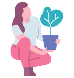 Woman Care Of Flower In Pot Icon