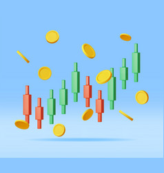 3d Growth Stock Diagram With Golden Coins