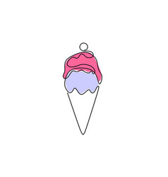 Single Continuous Line Of A Pink Ice Cream