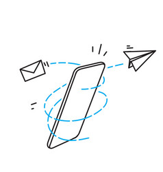 Hand Drawn Doodle Smart Phone With Flying Paper