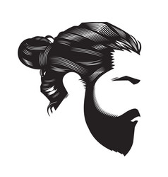 Man Face With Vintage Hairstyles Beard And Bun