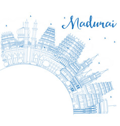 Outline Madurai India City Skyline With Blue