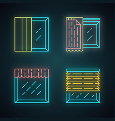 Window Treatments Neon Light Icons Set Panel