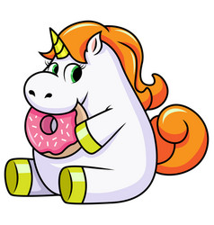 Cute Unicorn Eating A Donut Cartoon Clip Art