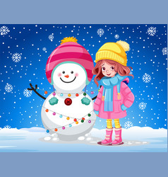 Girl Building Snowman Outdoor