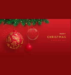 Christmas Holiday Red Background With Glass Balls