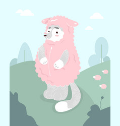 Cute Wolf In Sheeps Clothing Stands On The Field