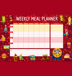 Weekly Meal Planner With Fast Food Hero Characters