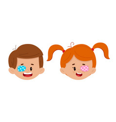 Amblyopia Eye Patch On Boy And Girl Faces Set