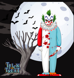 Killer Clown Character On Full Moon Background