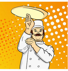 Pop Art Man Cook Pizza Chef Tossing Pizza Dough