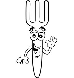 Cartoon Smiling Fork Waving