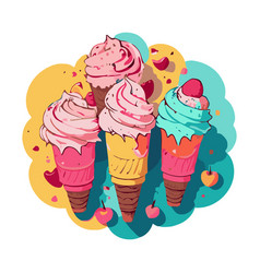 Four Appetizing Ice Cream Cones With Berries