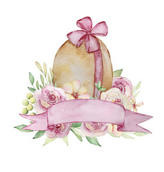 Watercolor Spring Easter Egg With Banner