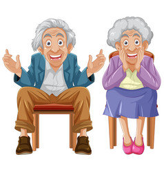 Excited Grandparents Sitting On Vintage Chair