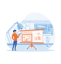 Man Architect Drawing House Project Floor Plan