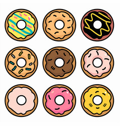 Nine Different Donuts Set Cartoon Style