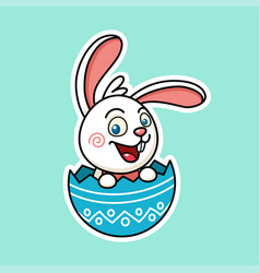 Cute Easter Rabbit In Egg Shell In Sticker Style