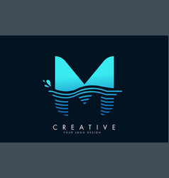 Blue M Letter Logo With Waves And Water Drops