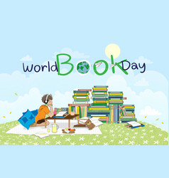 World Book Day Banner With Stack Of Book Kid Boy