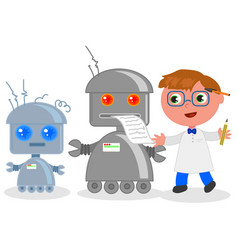 Cartoon Inventor With Robots