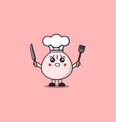 Cute Cartoon Dim Sum Chef Holding Knife And Fork