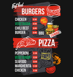 Drawing vertical color fast food menu design Vector Image