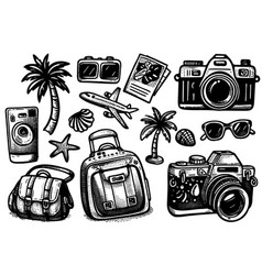 Collection Travel Items Including A Camera