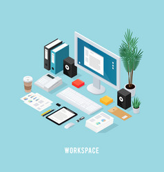 Colored Office Workspace Isometric Composition