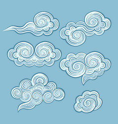 Hand-drawn Decorative Blue Clouds Set