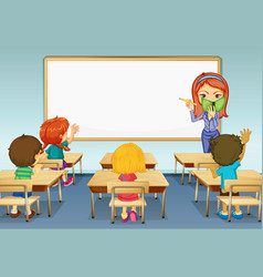 Scene With Teacher And Many Students In Classroom