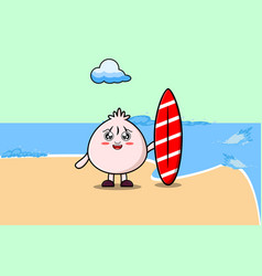 Cute Cartoon Dim Sum Character Playing Surfing