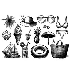 A Set Drawings Beach Items Including Boat