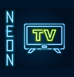 Glowing Neon Line Smart Tv Icon Isolated On Black